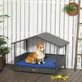 Load image into Gallery viewer, PawHut Wicker Dog House Outdoor With Canopy, Rattan Dog Bed With Water-resistant Cushion, For Small And Medium Dogs, Dark Blue