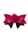 Load image into Gallery viewer, Mink Barbie Pom Bow- Dog Hair Barrette
